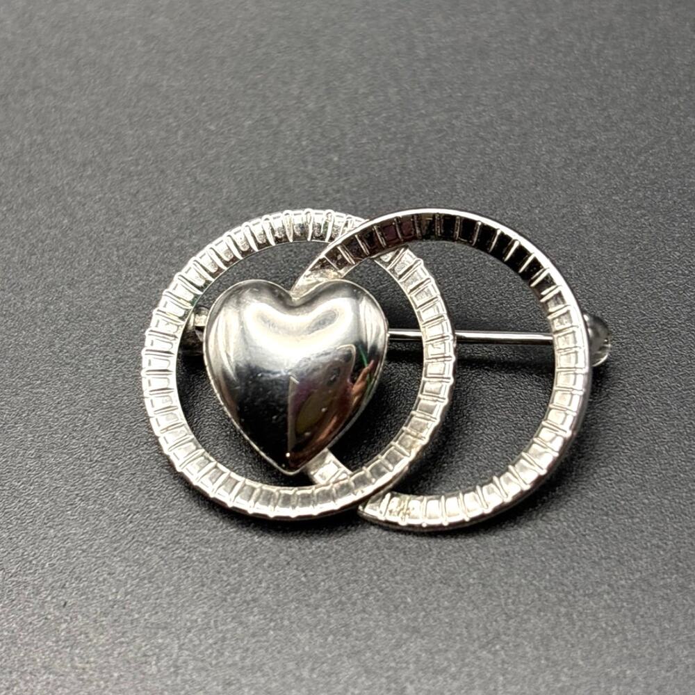 Vintage Sterling Silver Modernist Geometric Heart Brooch G.M.S. Jewelry Mfg. Co.